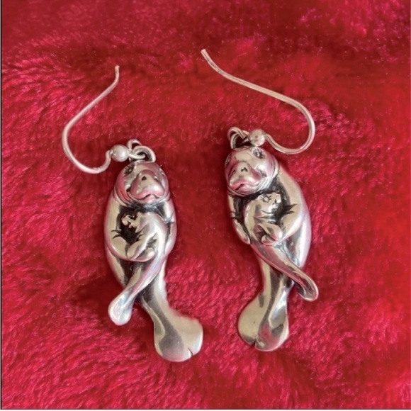 Sterling Silver KABANA Manatee & Calf Earrings - Picture 1 of 3